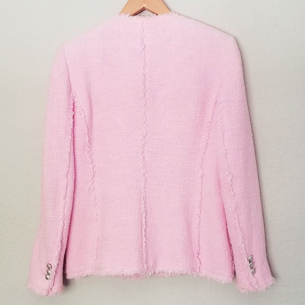 Zara Pink Tweed Blazer Jacket Metallic Buttons XS Blogger's Favorite Romantic - Picture 8 of 16